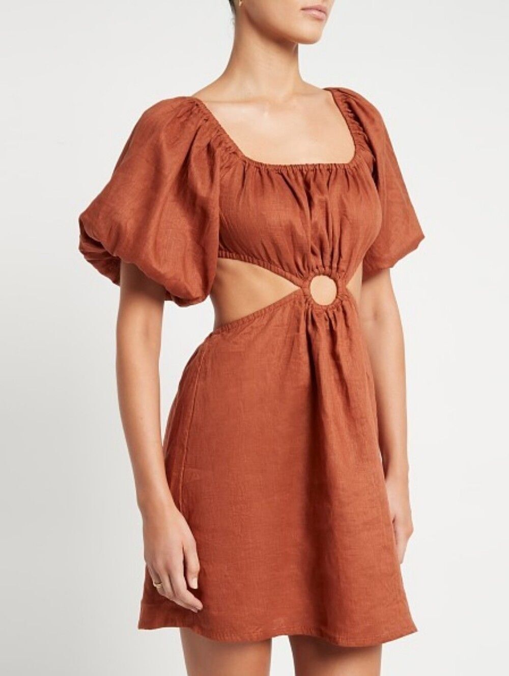 Faithfull the Brand Womens Spice Orange Brown Almero Linen Mini Dress Size Small